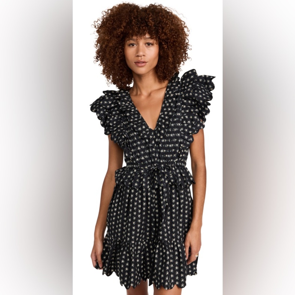Sea NY Pascala Flutter Sleeve Black and White Ruffle Mini Dress